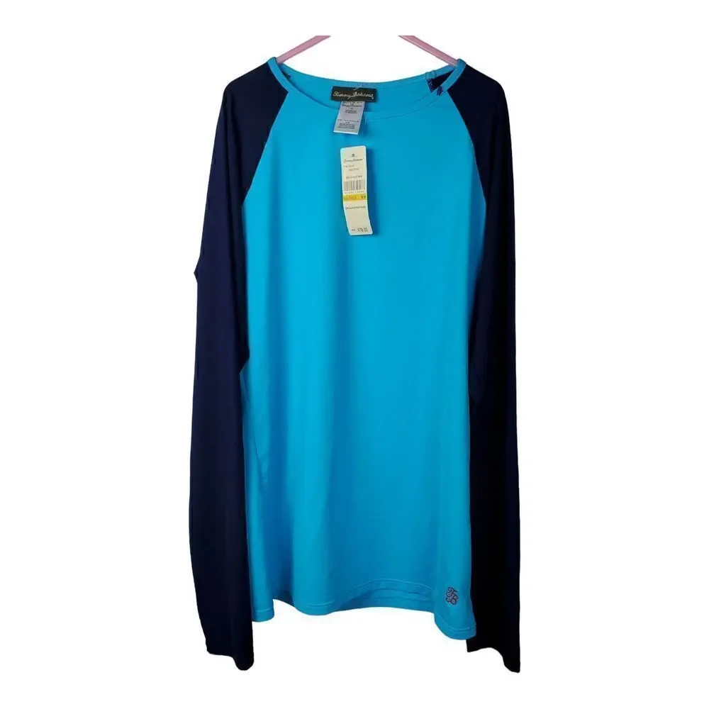 New Tommy Bahama Rashguard Boy's Size Medium Swim Long Sleeve Blue Aqua Pool